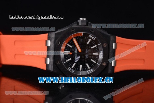 Audemars Piguet Royal Oak Offshore Diver Clone AP Calibre 3120 Automatic PVD Case with Black Dial Stick Markers and Orange Rubber Strap (EF) - Click Image to Close